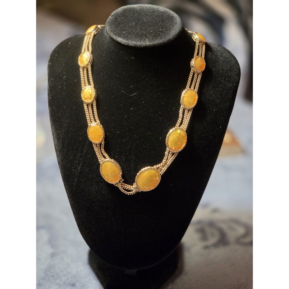 Monet Gold Toned Multi-Strand Faceted Amber Crystal Stone Necklace